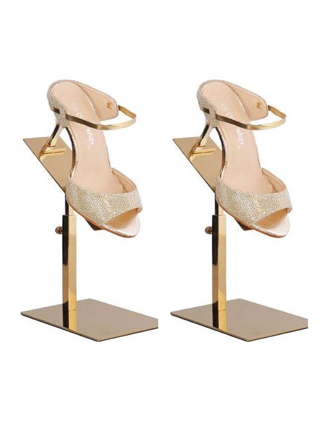 RY DISPLAY Golden Metal Shoe Display Riser Stand Stainless Steel Shoe Bag Riser Holder Jewelry Display Riser Shelf Showcase Fixtures Set of 2 (2pcs golden shoe display stands) - Image 2